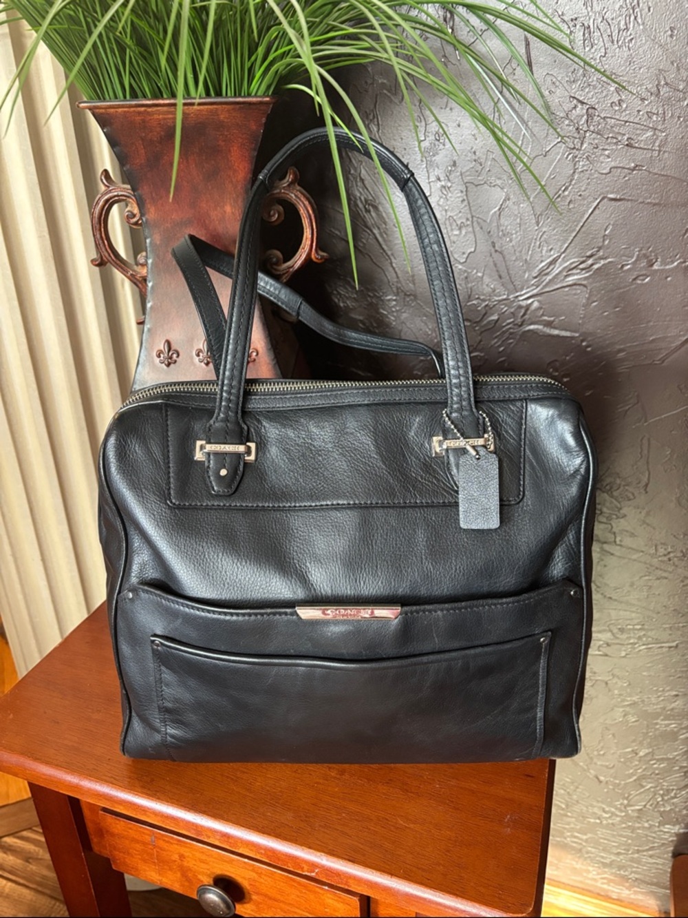 Coach Black Leather Satchel with Silver Hardware